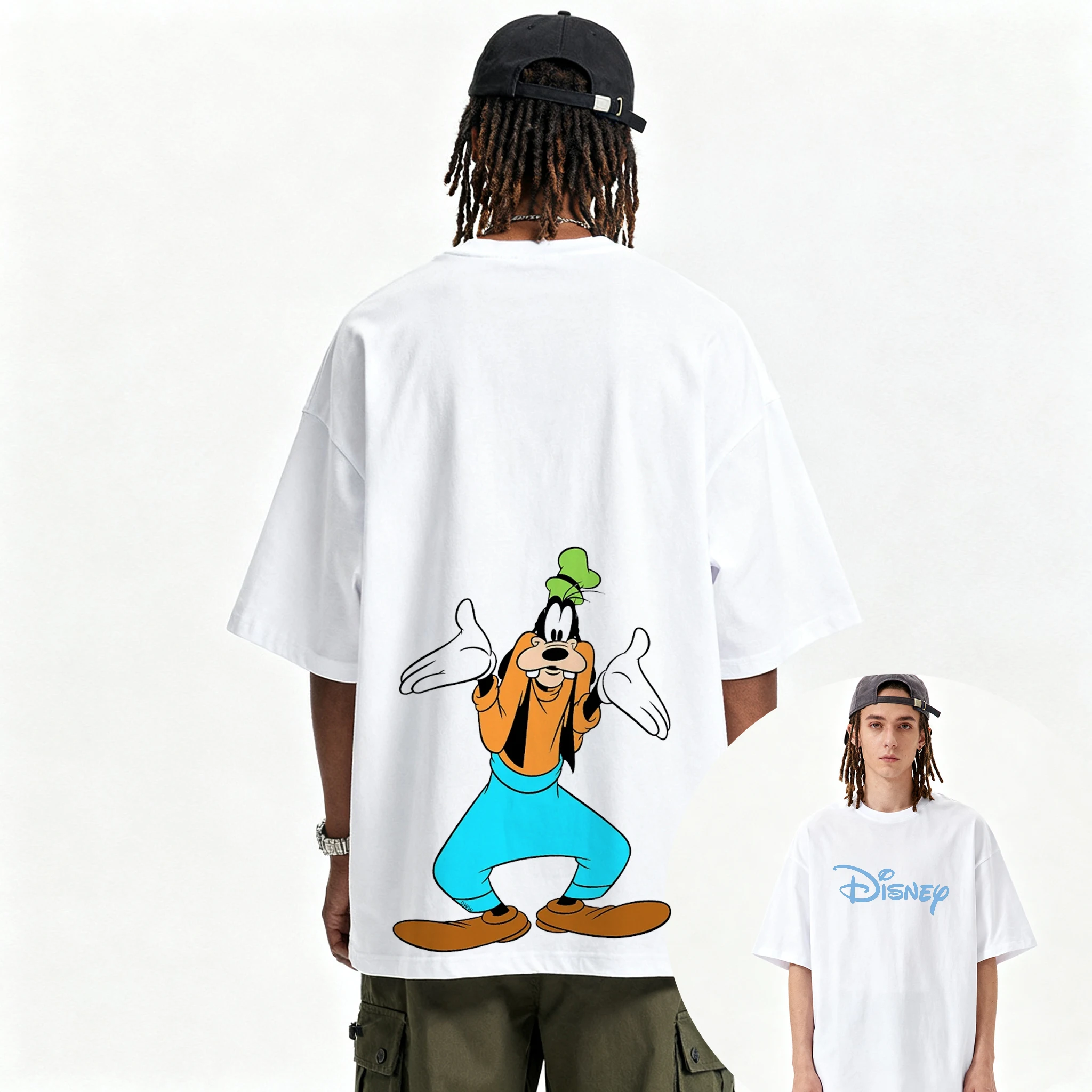 디즈니 구피 힙합 그래픽 티셔츠 여름 패션 스포츠 퓨어 코튼 남성 티셔츠 아동 의류 티 Y2k 여성