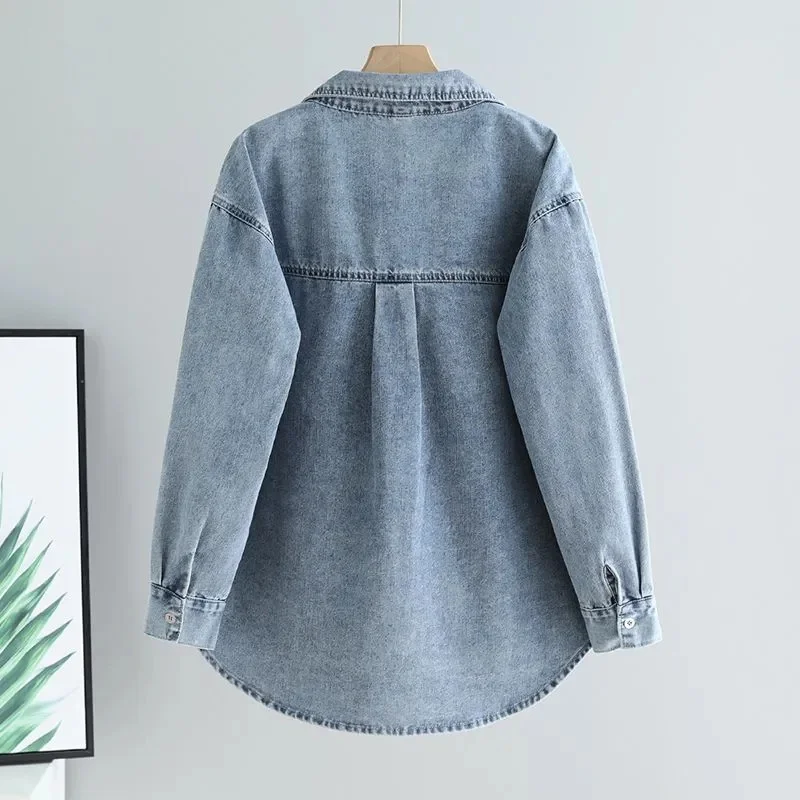 Denim Shirt Jacket Women's New Retro Joker Cowboy Coat Spring Autumn Stacked With Long-Sleeved Jeans Outwear Casual Ladies Tops