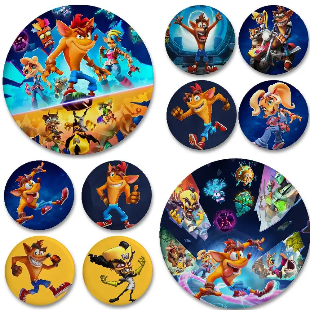 C-Crash Bandicoot Video Game Enamel Pins Handmade Round Brooch L Killer Yagami Light Cosplay Badge Backpacks Jewelry Gifts