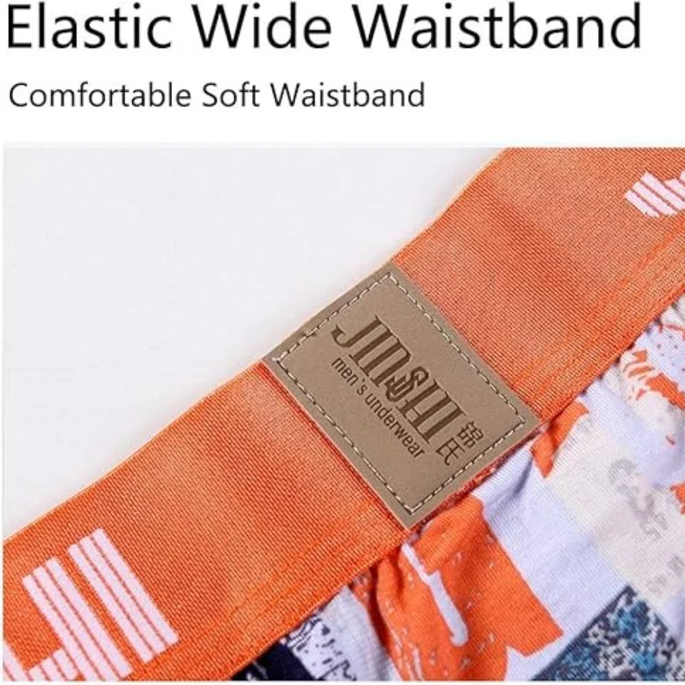 Jinshi Men's Comfort Printing Long Boxer Briefs Big And Tall Bamboo Underwear Big Pouch Boxers Briefs For Men