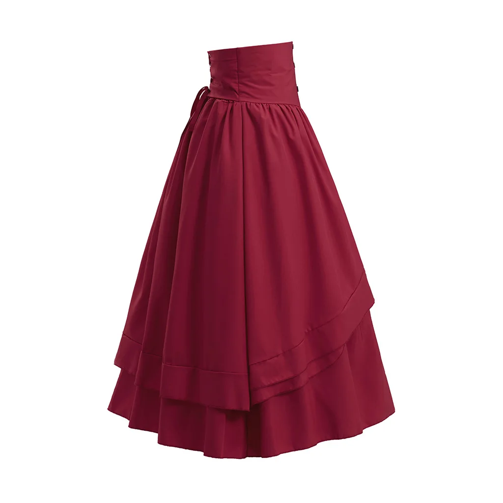 Women Vintage Maxi Skirt Medieval Retro High Waist A Line Steampunk Gothic Ruffled Hem Pleated Party Skirts Victorian Long Skirt view 4