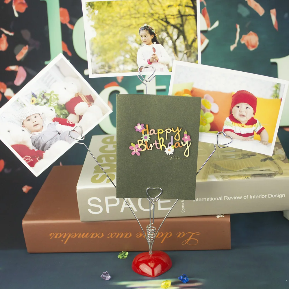 Red Heart Base 4 Heart Wire Photo Clip,Multi Message Memo Holder,Picture Clamp,Table Place Card Holder,Wedding Favo Decoration
