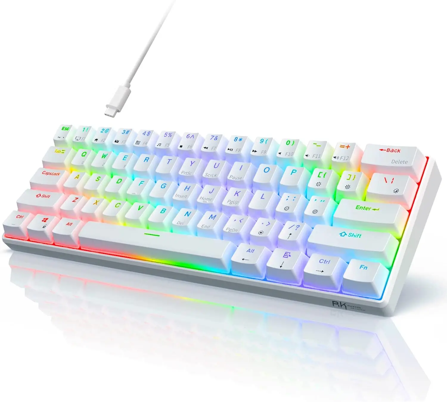 

Механическая игровая клавиатура 60% с RGB-подсветкой, программируемая через QMK/VIA, с возможностью горячей замены синих переключателей, ультракомпактный дизайн