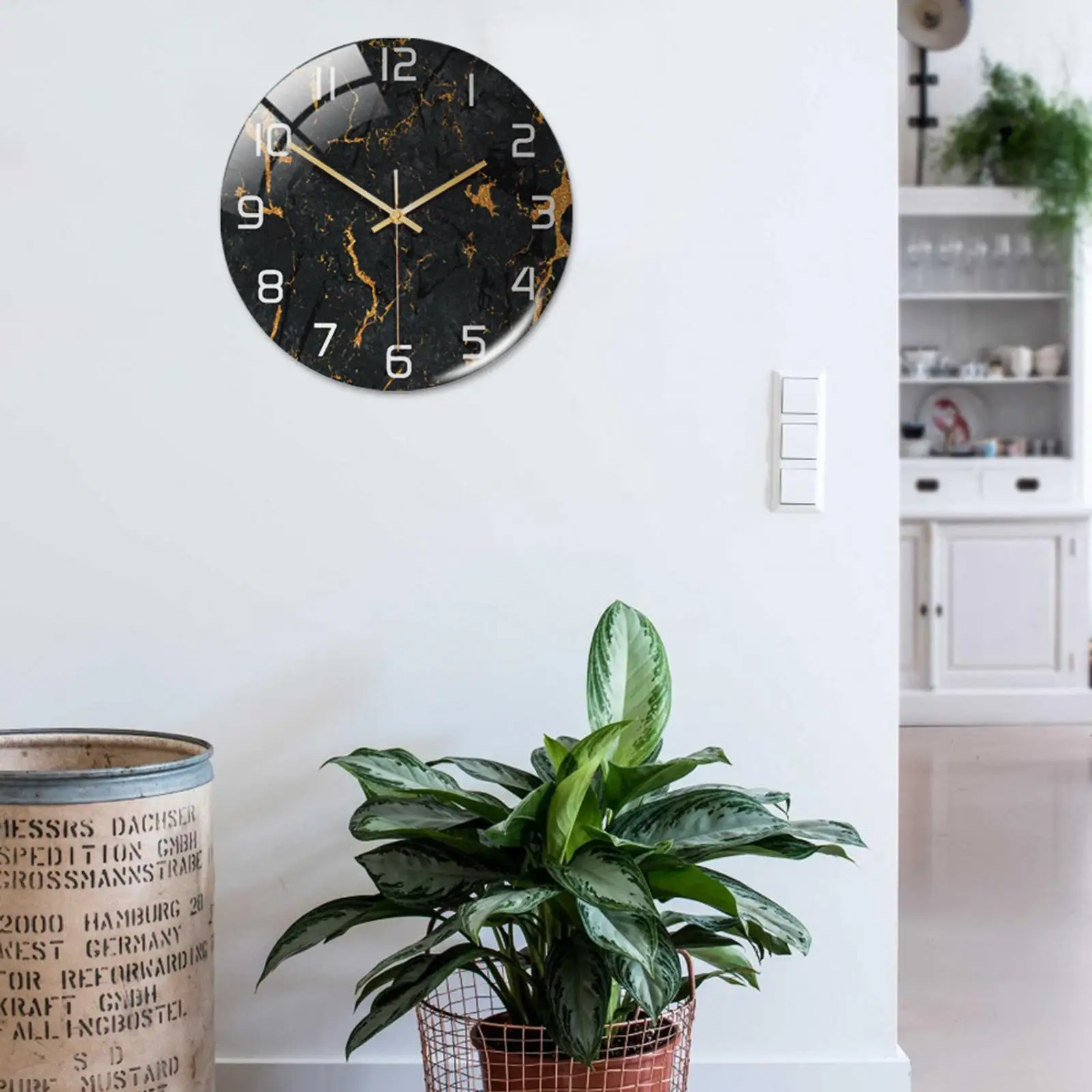 Reloj de pared estilo nórdico con textura de mármol, redondo, funciona con pilas para oficina, color gris