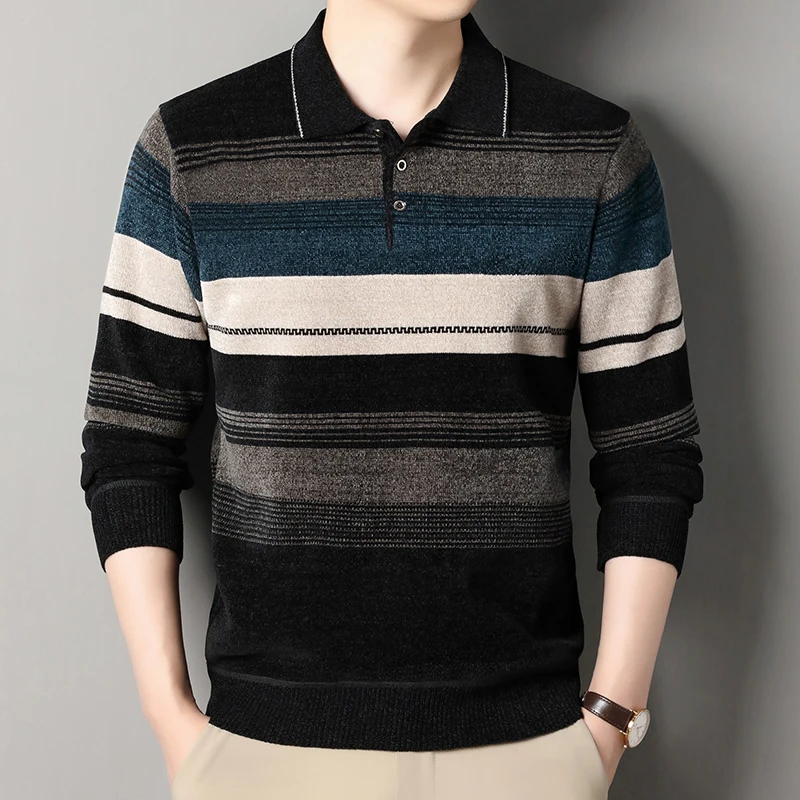 

Men's Lapel Knit Pullover Sweater Autumn Winter Thick Warm Tops Casual Polo Collar T-shirt Knitting Polo Sweaters