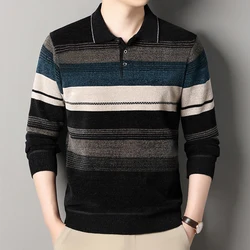 Men's Lapel Knit Pullover Sweater Autumn Winter Thick Warm Tops Casual Polo Collar T-shirt Knitting Polo Sweaters