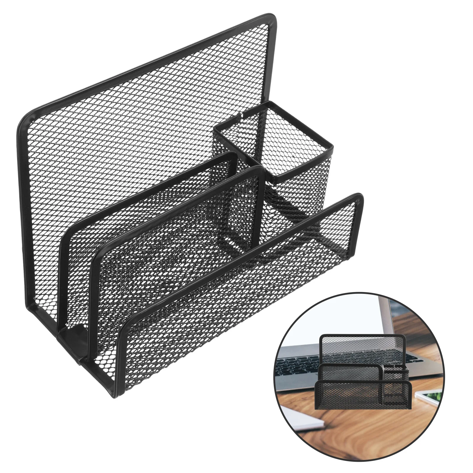 حامل ملفات سطح المكتب رف شبكي معدني لتخزين المستندات الفعال والمكتب وتنظيم المنزل ورف الملفات ذو التصميم المدمج #3