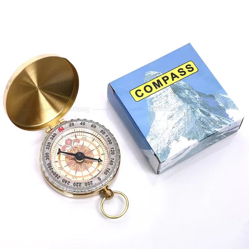 High Quality Copper Gift Compass Pocket Watch Type Yellow Gold Color Fine Outdoor Camping Supplies Compass with Luminous Glow