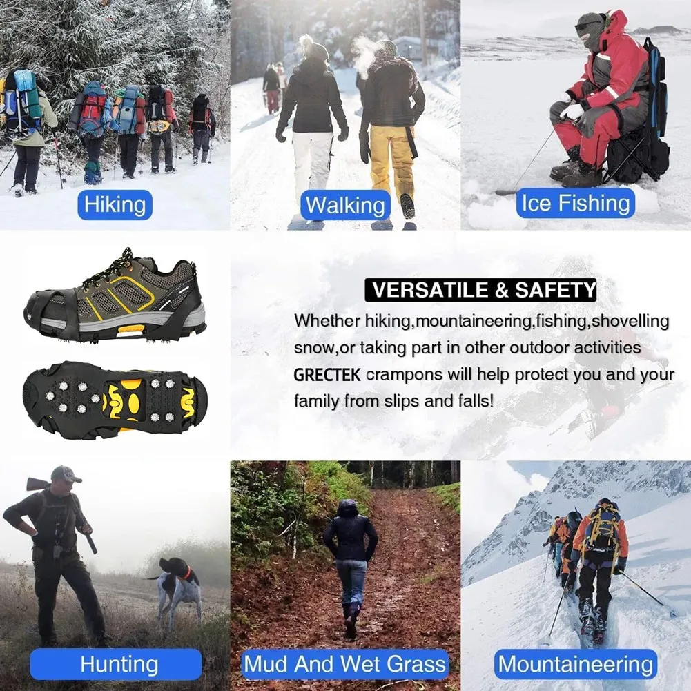 AU13-Outdoor غير قابل للانزلاق مقابض الثلج على الجليد المربط الأشرطة فوق الحذاء/التمهيد الجر المربط الانزلاق على الأحذية المطاطية أسود (XL)