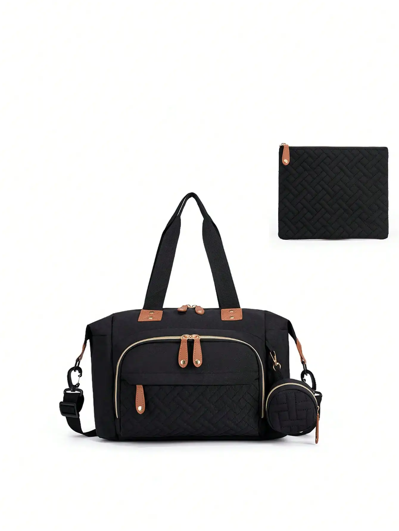 

Three-piece large-capacity embroidered diamond-pattern mom's bag, single shoulder bag, crossbody bag, casual bag, with nipple ho