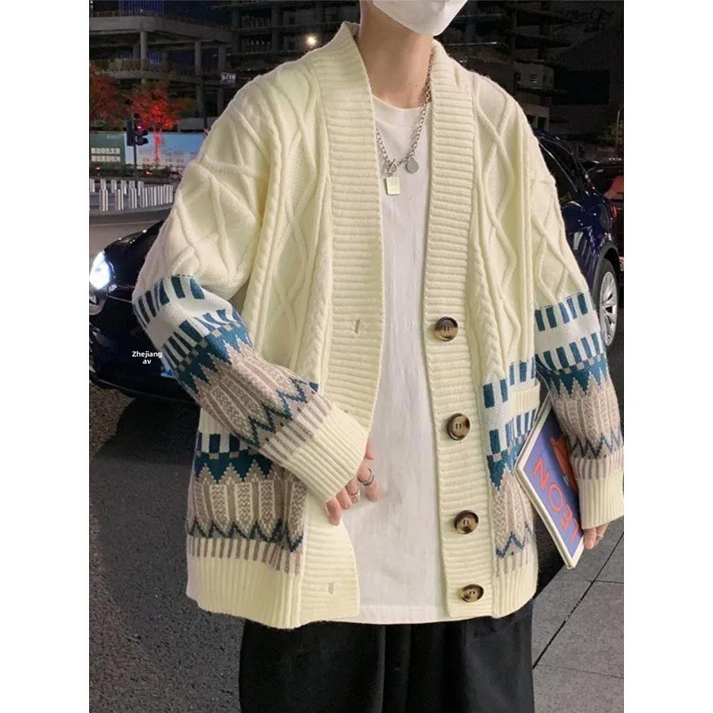 American Sle Men's Casual Sweater Retro High Street Trend Japanese Leisure High-End Feeling Open Cardigan Outerwear