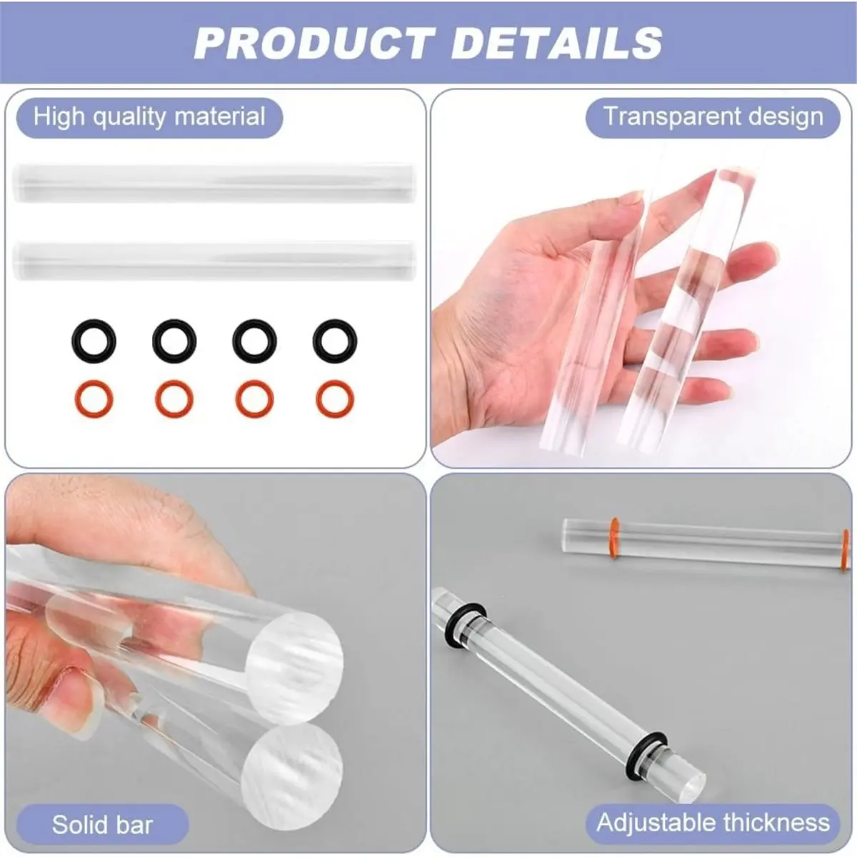 2026 New Polymer Clay Roller Tools,2Pcs Clay Rolling Pin,Acrylic Rolling Pin with Thickness Rings,for DIY