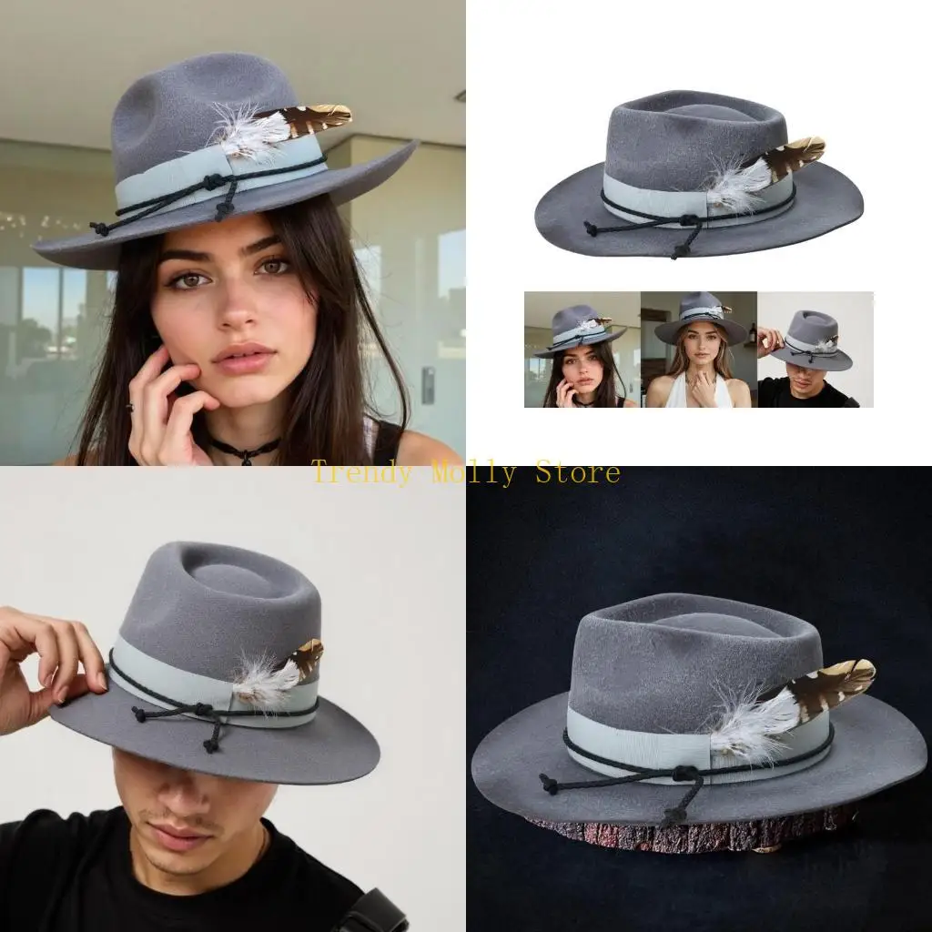 

N5KB Ковбойские шляпы для ролевых игр, шерстяные шляпы-федоры, джазовая шляпа, шляпа музыкального фестиваля, костюм, головной