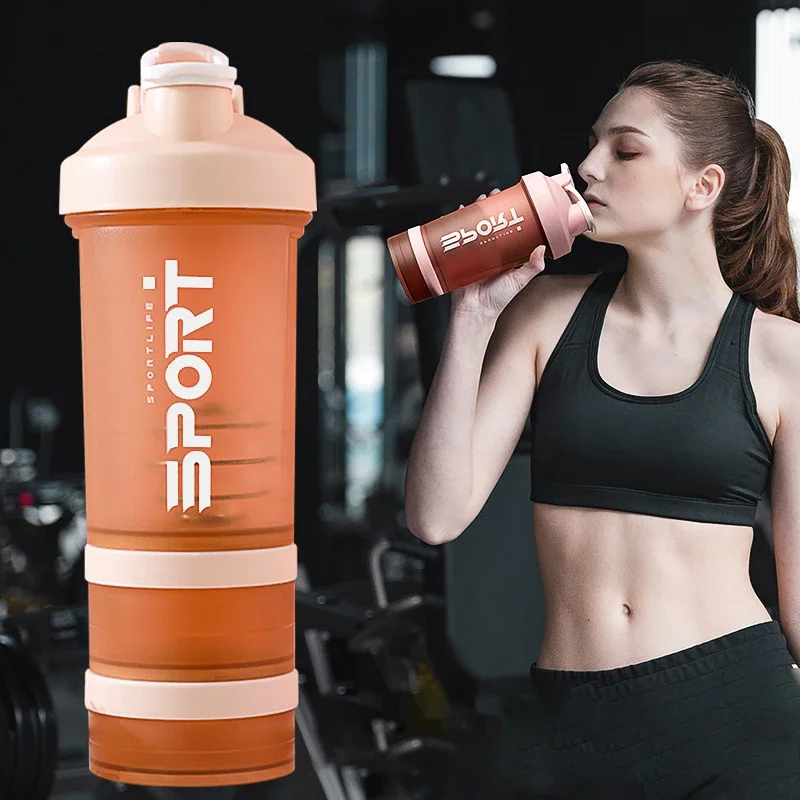 450ML Shaker Bottles 3-layer Sports Water Bottle Protein Shaker For Gym Outdoor Leakproof Plastic Mixing Cup Drinkware BPA Free