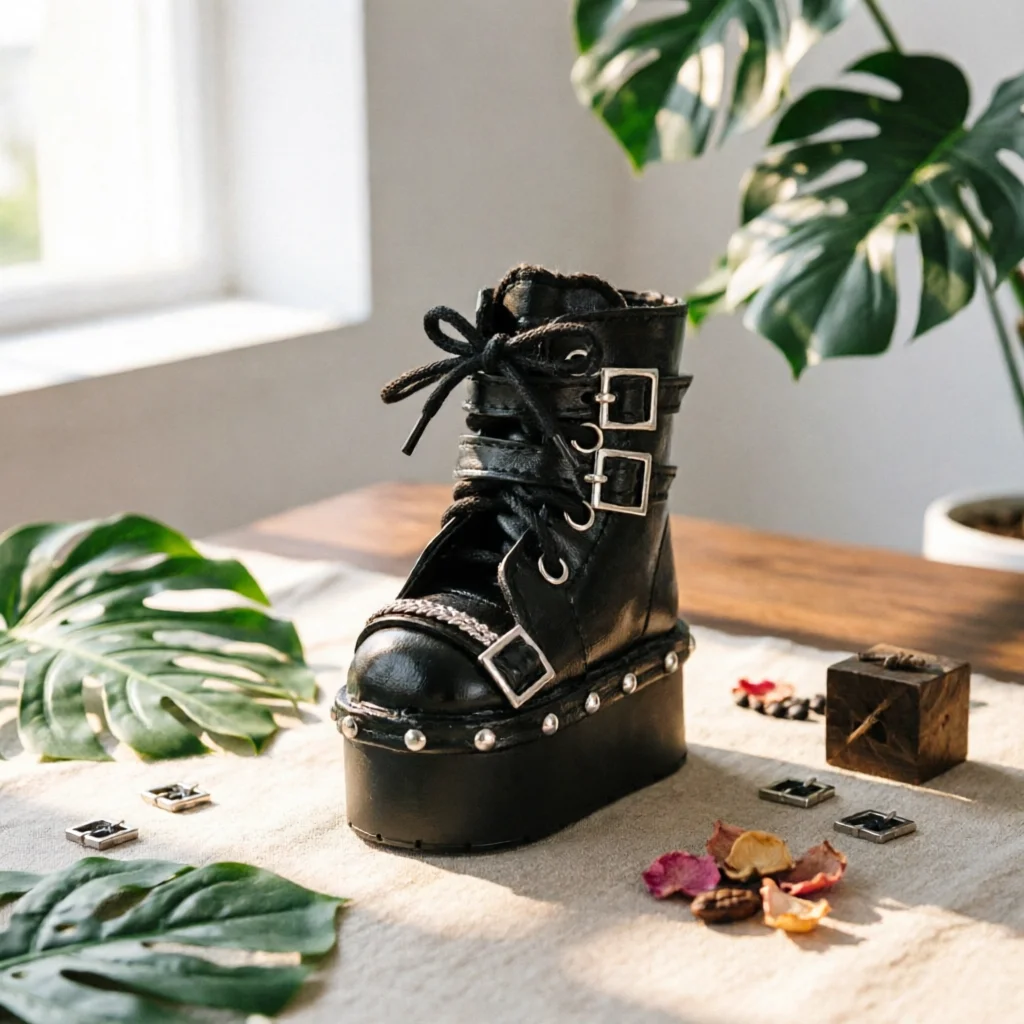 

BJD Boots Metal Stud Trim Black Platform Doll Boots BJD Shoes PU Material