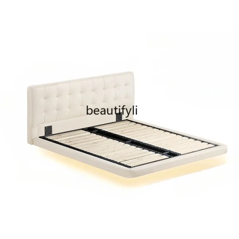 

Modern Minimalist Nordic Light Luxury Suspension Bed Minimalist Italian Soft Cushion Leather Bed Master Bedroom Marriage B