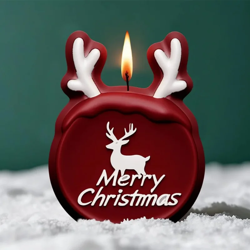 الأيائل شمعة معطرة قالب من السيليكون الإغاثة عيد ميلاد سعيد قرن الوعل تصميم DIY بها بنفسك اليدوية وسام مستديرة الجص الراتنج الشتاء ديكور الحفلات