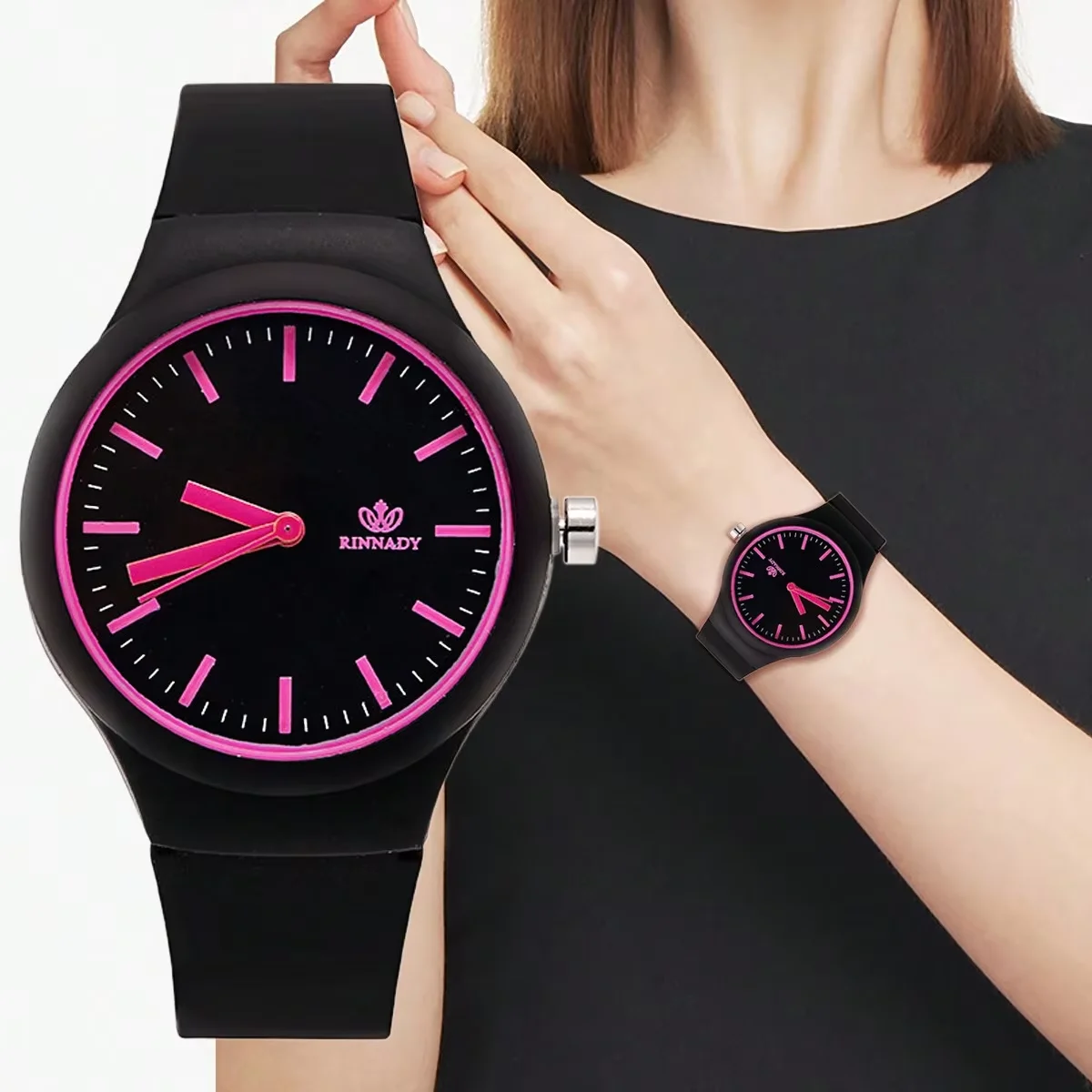 Fashion 2025 Selling Simple Scale Women's Quartz Watch Casual Black Silicone Women's Sports Comfort All Match Clock Watches