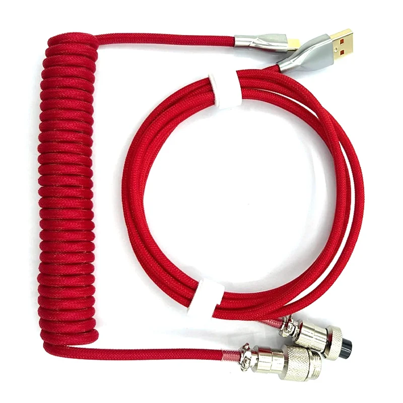 Cable en espiral para teclado mecánico, Cable de datos tipo C a USB, Cable para teclado de juego, Cable para teclado mecánico, rojo rico