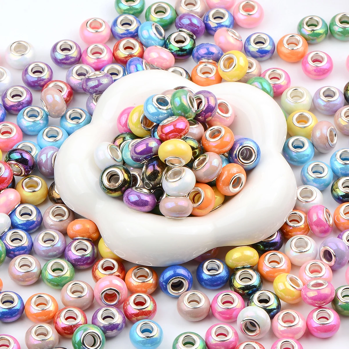 50 Stück großes Loch-Abstandsperlen-Sortiment – Candy-Serie, europäische Acryl-Massenperlen für Stift-Schlüsselanhänger, DIY-Schmuckherstellung, Charms