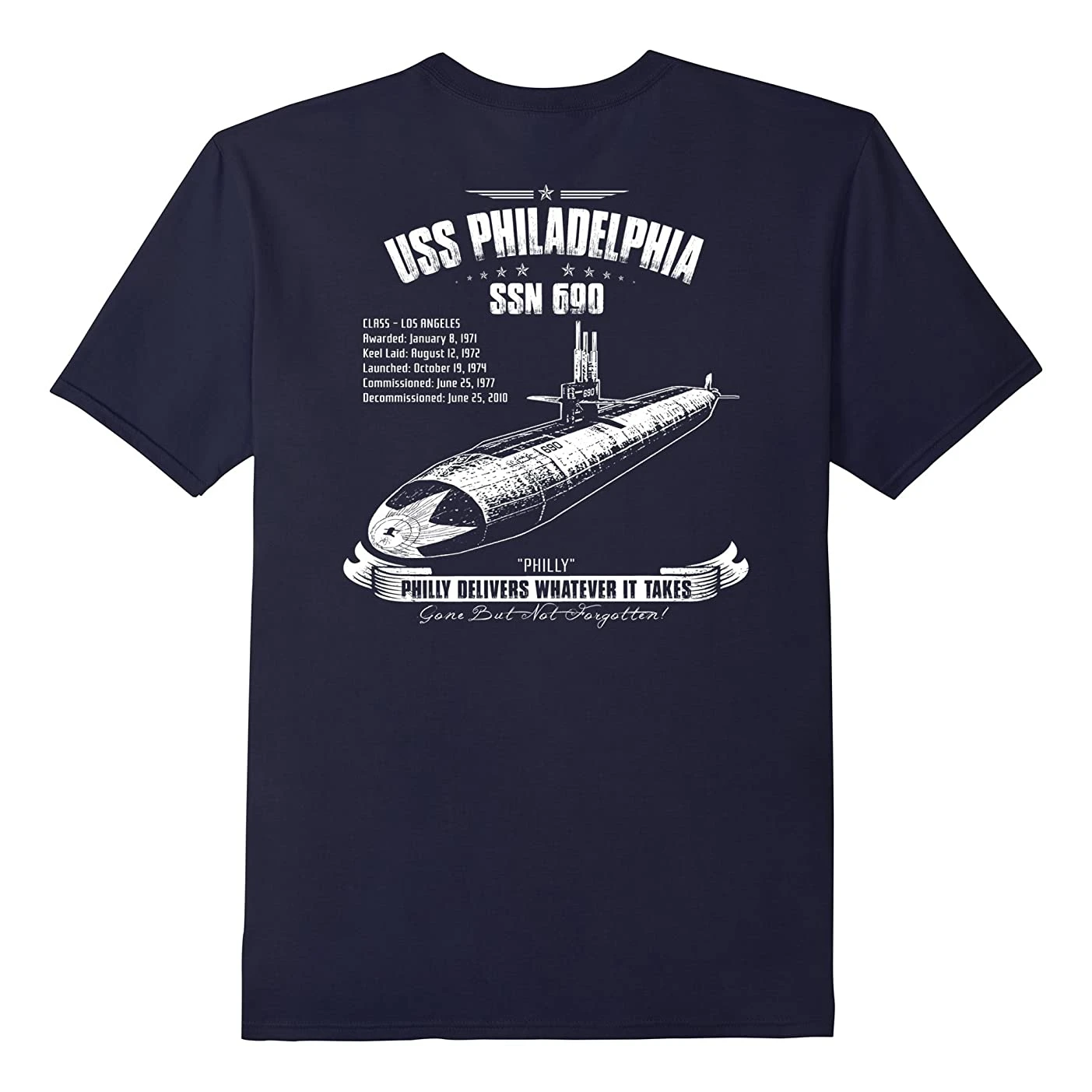 

USS Philadelphia SSN-690 Los Angeles Class Submarine T-Shirt. Summer Cotton Short Sleeve O-Neck Mens T Shirt New S-3XL