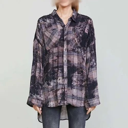 2024 Spring New Double Cotton Yarn Printed Plaid Shirt Fashion Casual Loose Long Sleeve Women's Tops High Quality Blouse y2k