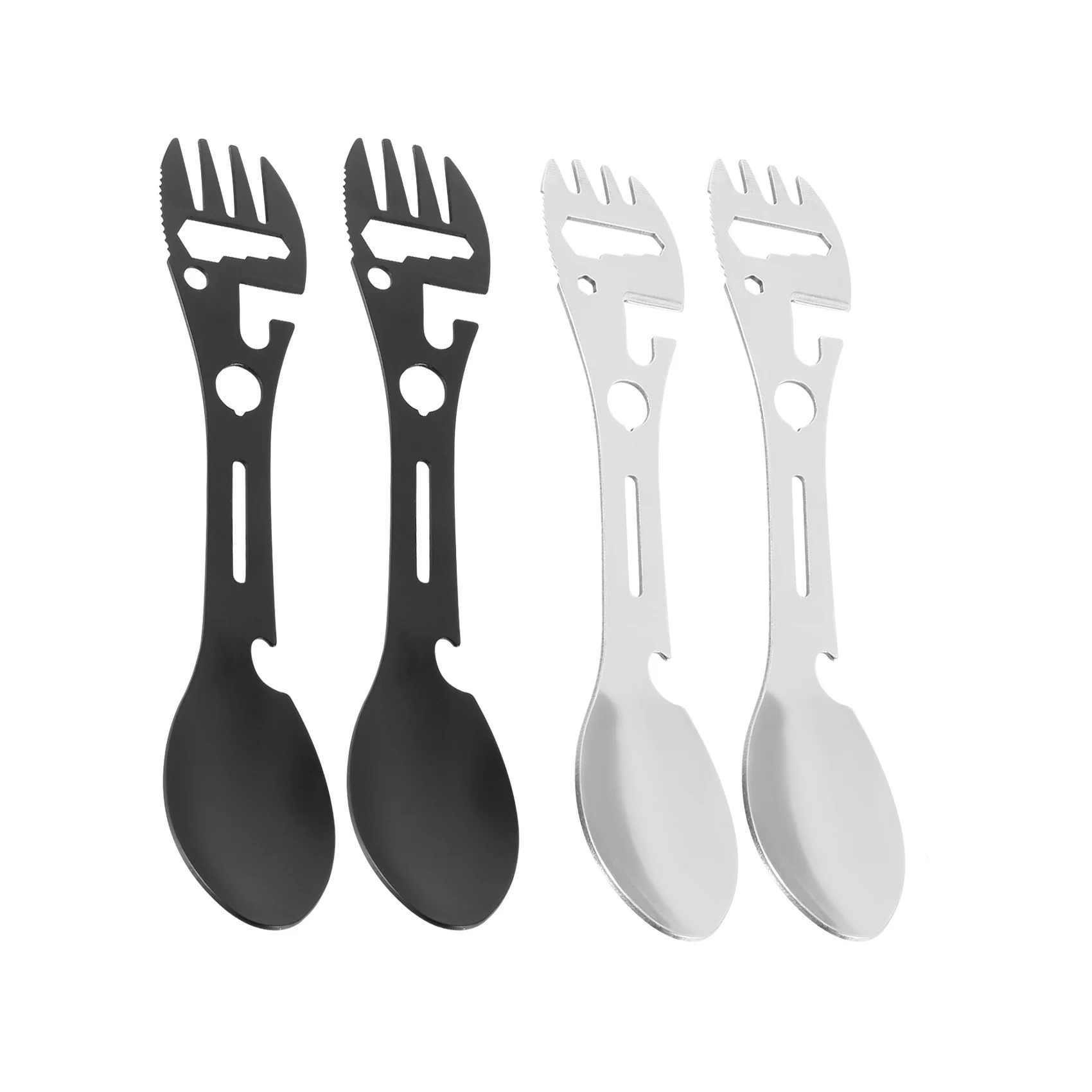 

ABMV-4Pcs 10In1 Camping Spork Multi-Functional Spork Spoon Can Opener Serrated Wrench For Outdoor Hiking Backpacking
