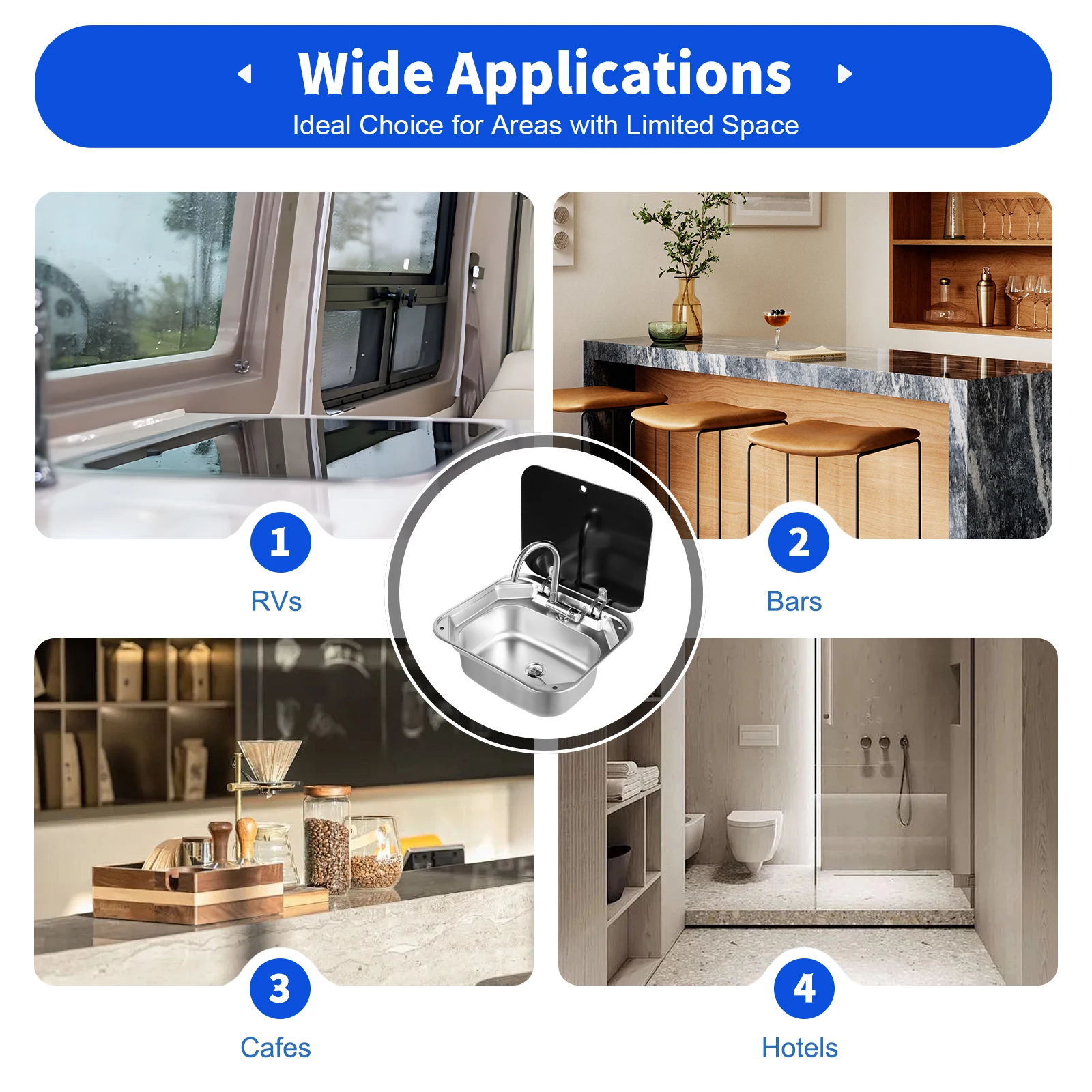 Tempered Glass RV Sink Stainless Steel Build Foldable Faucet Compact Design Stylish Look Deep Basin Home RV Decoration Utility