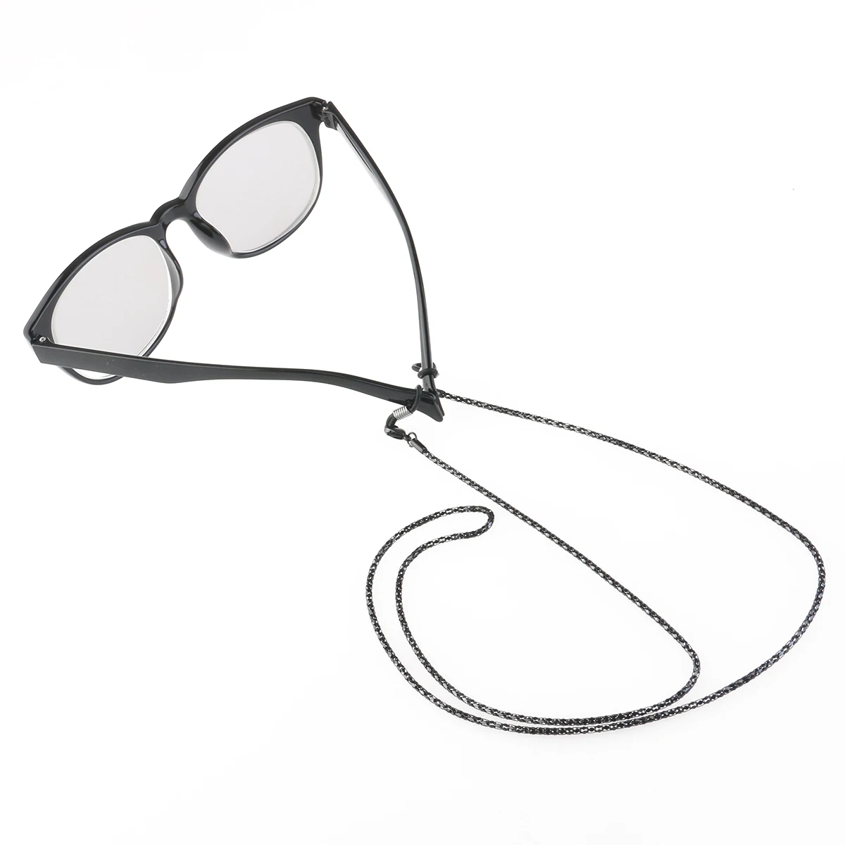 

Retro Eyeglass Chain Stainless Steel Snake Chain Adjustable Silver Ends Metal Coils Eyewear Holder Non Slip Glasses Strap Black