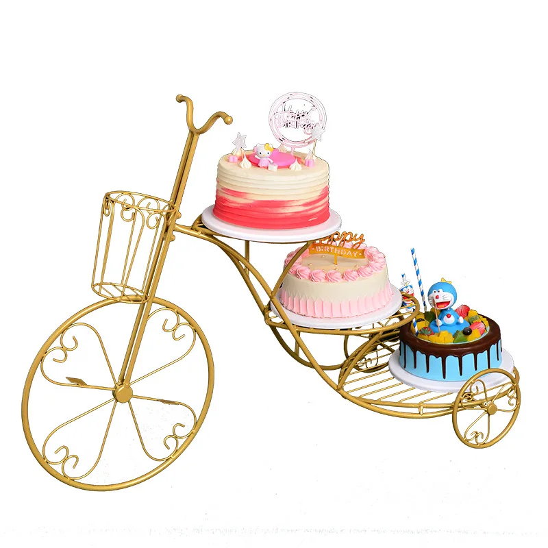Three-layer bicycle cake stand, wedding stand, flower stand, trapezoidal shelf, cake dessert table display stand