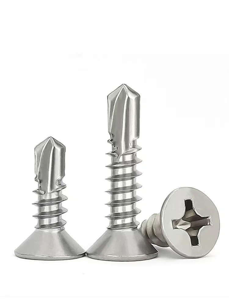 50 قطعة 410 ستانلس ستيل # 8 مسامير معدنية ذاتية التنصت برأس مسطح عالية القوة ومسامير حفر ذاتية سريعة #3