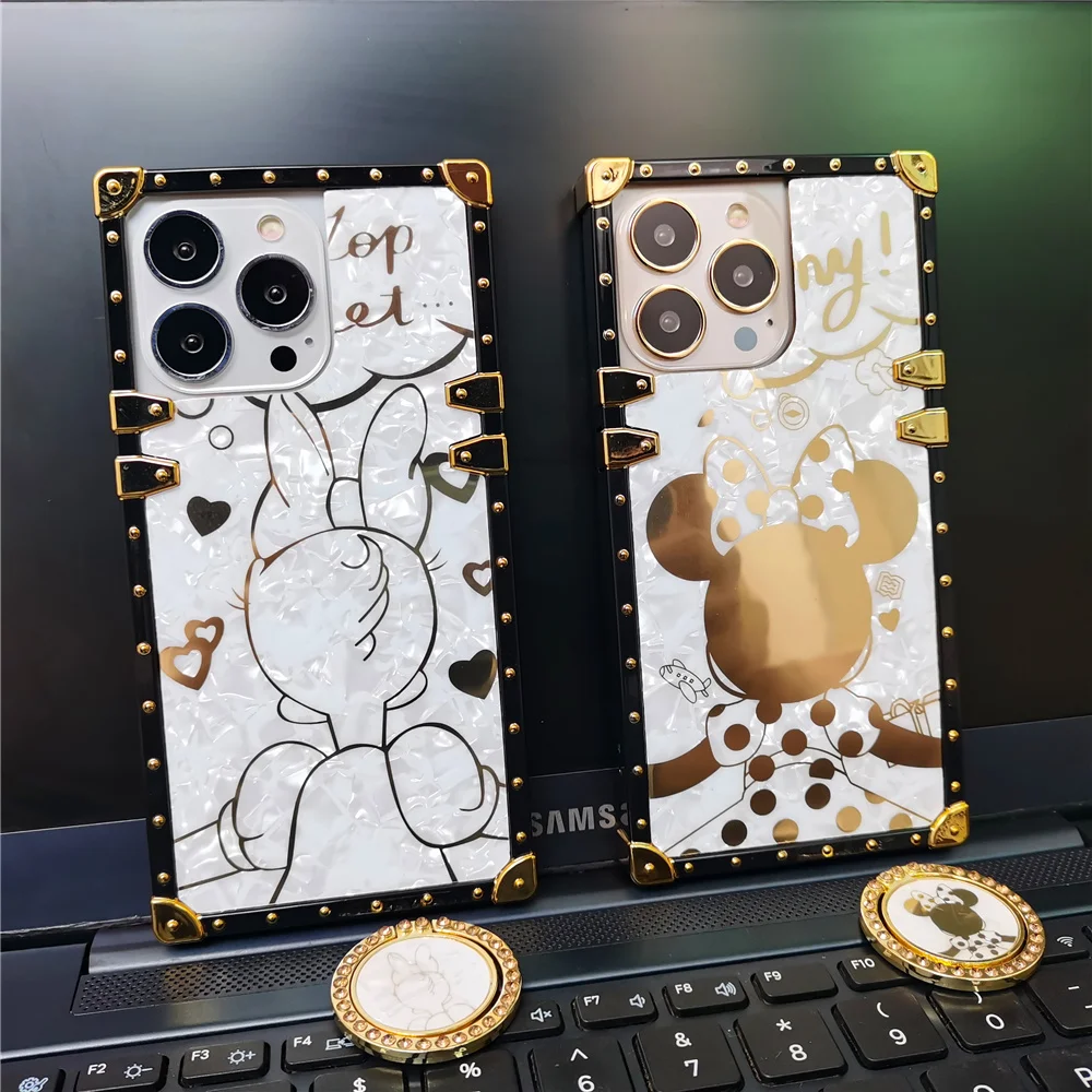 Gold Plating Mouse Duck Phone Case for iPhone 16 PRO MAX 15 PRO MAX 13 11 12 PRO 14 PRO MAX XR 16 Plus Bling Glitter Woman Cover