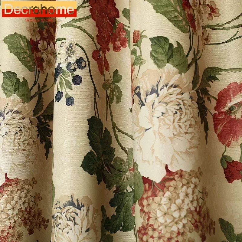 

Beige Peony Flowers Printed Curtains for Living Room Bedroom French Window Finished Partition Curtain Home Decoration