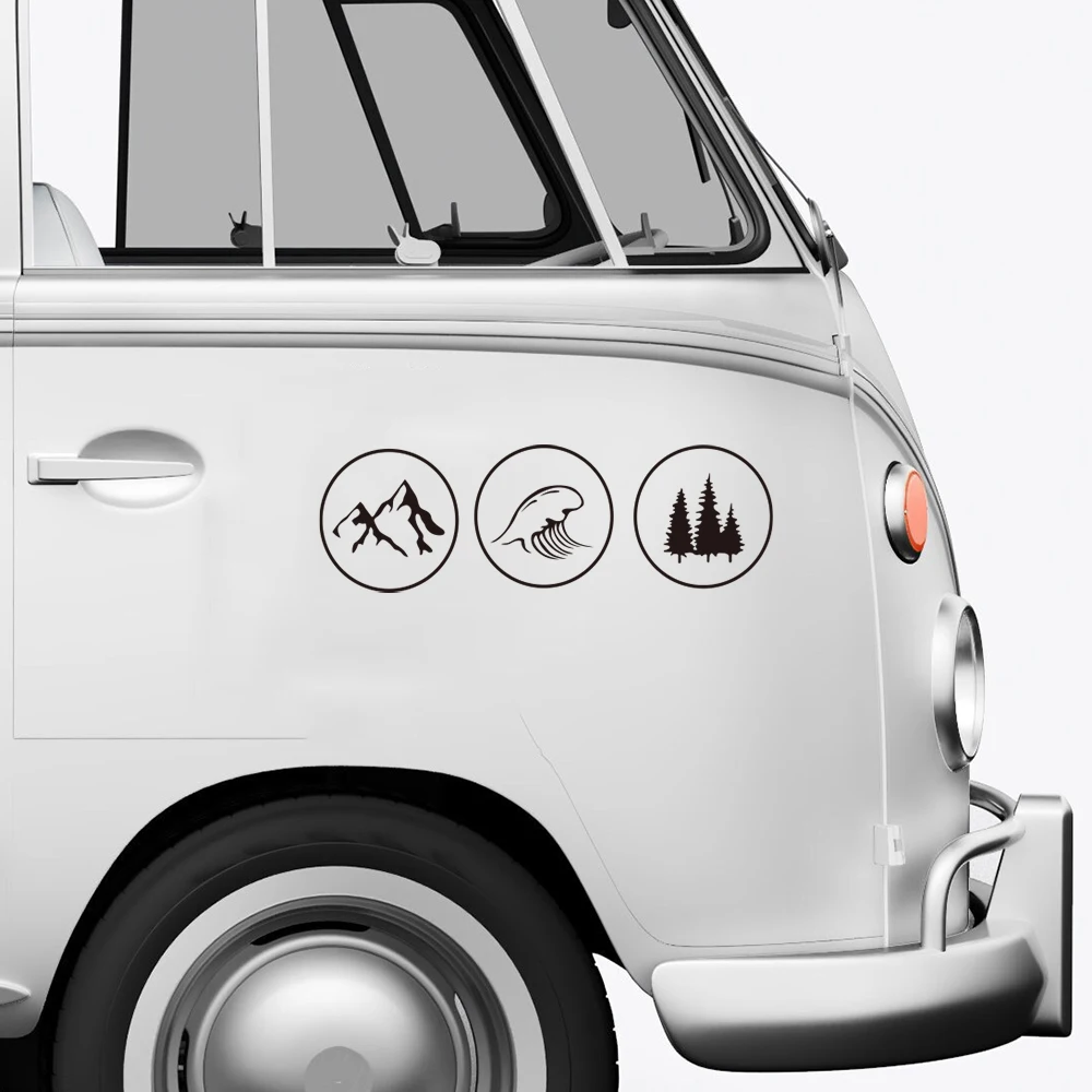 

Car Tattoo Sticker 3 Circles With Mountains Wave Trees Forest Decals Bus Motorhome Camper Accessories