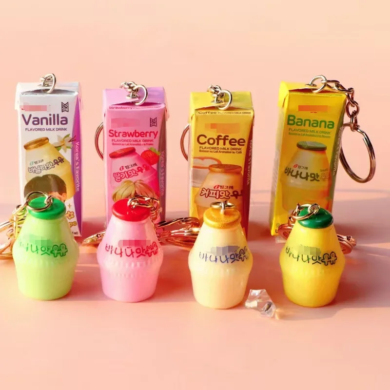 Juguete de comida simulada, colgante coreano de leche de plátano, caja de leche coreana, pegatina para refrigerador, colgante de bebida, máquina de muñecas, agarre