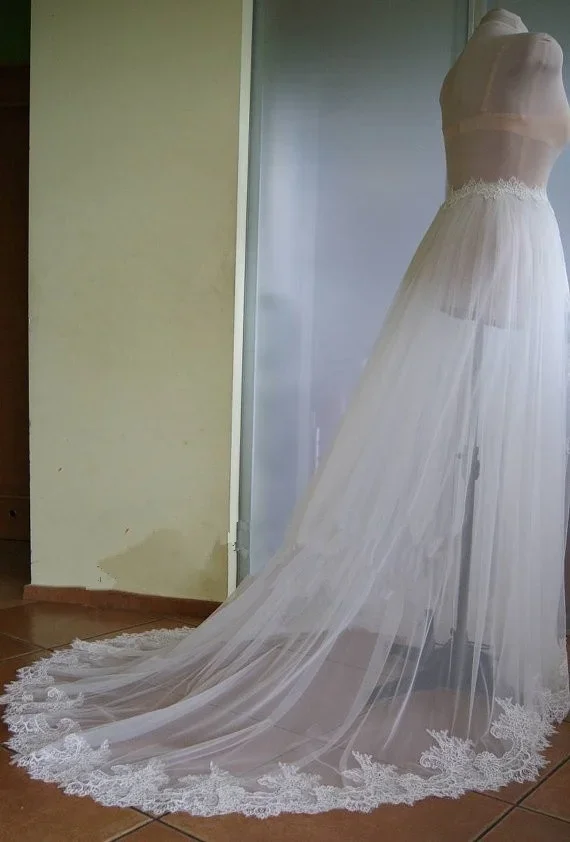 Vestido De Noiva De Trem Destacável, Saia De Tule Destacável Com Renda Destacável