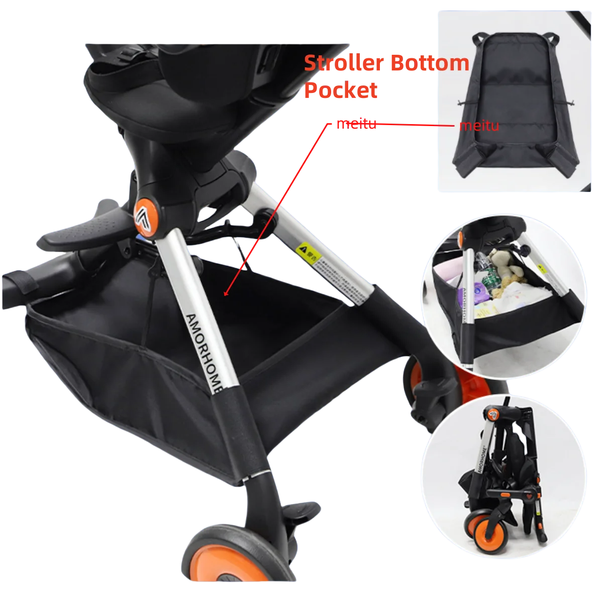 

Amorhome Baby Walking Artifact Accessories Storage Bottom Pocket Storage Bag Net Pocket Baby Stroller Hanging Bag Accessories