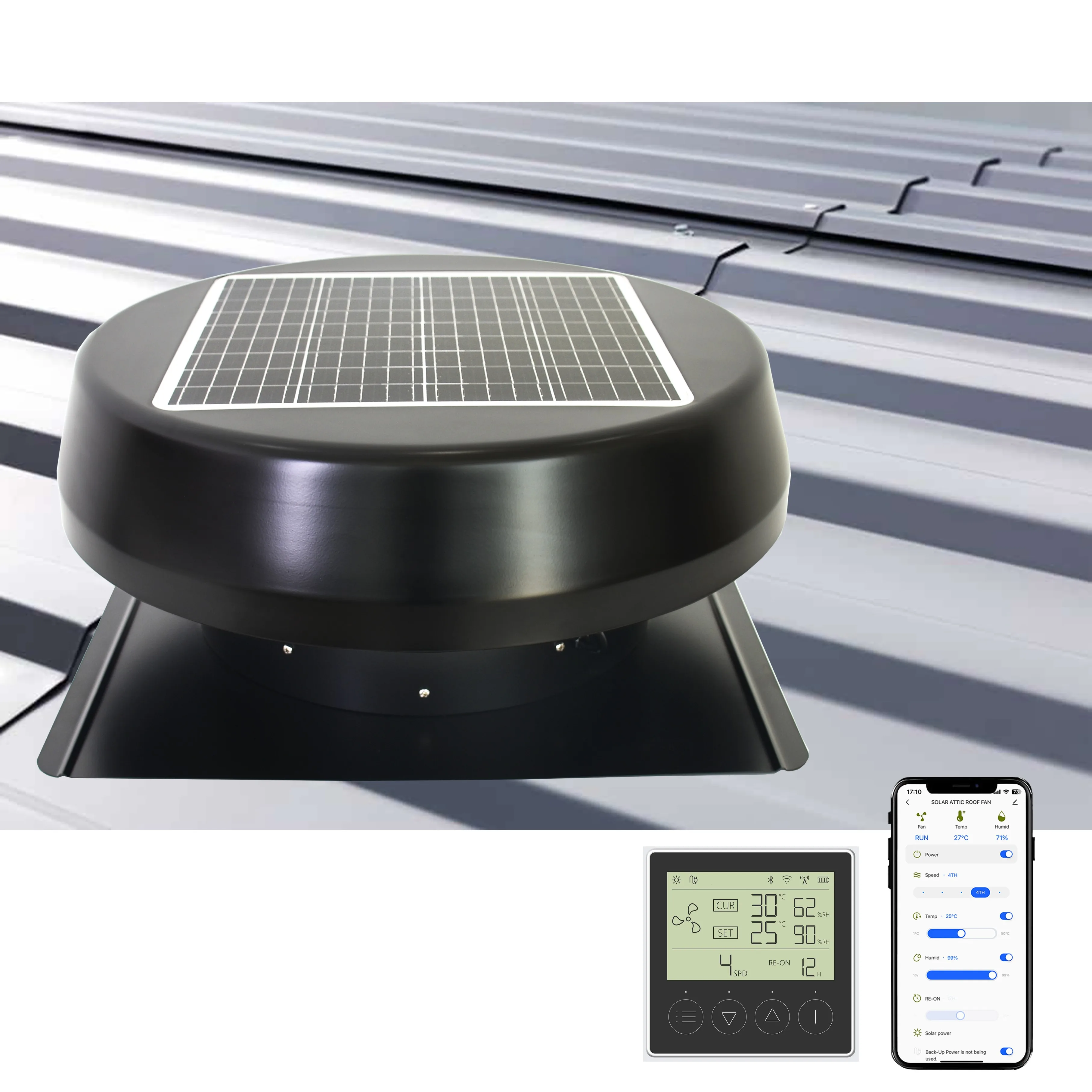 Panel Solar híbrido de 25W, Enfriador Industrial AC DC, turbina de techo, soplador de aire, ventilador de ventilación para granja avícola, Extractor de calor Solar