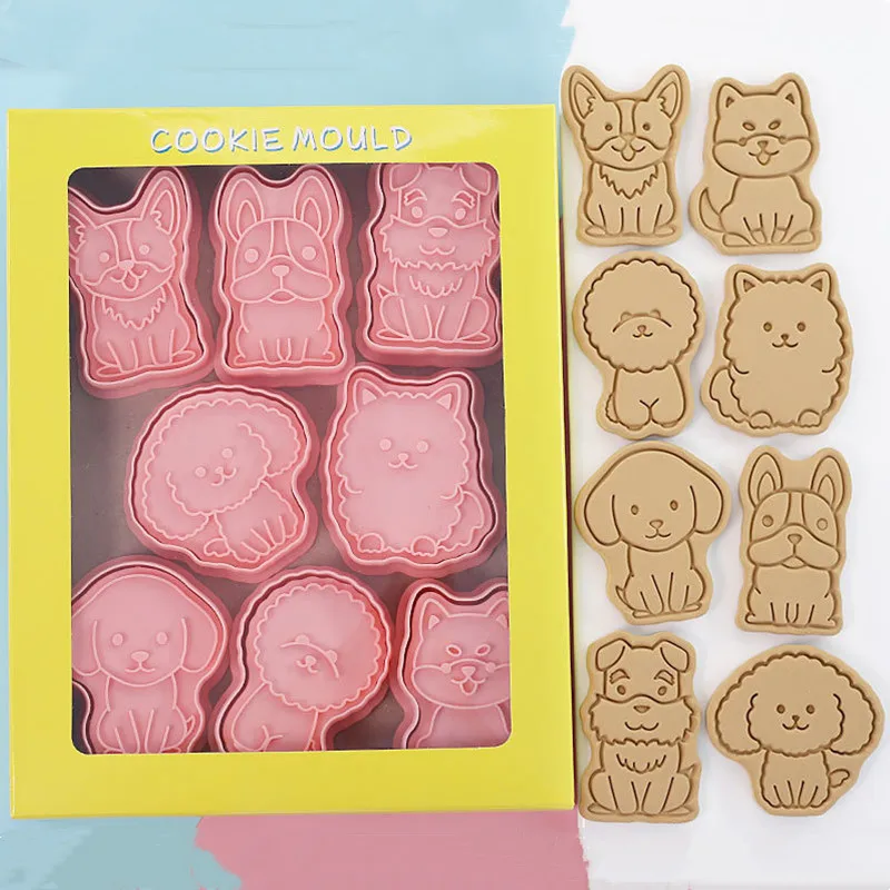 8Pcs/Set Pet Dog Biscuit Mold Labrador Shepherd Dog Shape Cookie Cutter Stamp Fondant Cake Decoration Tools