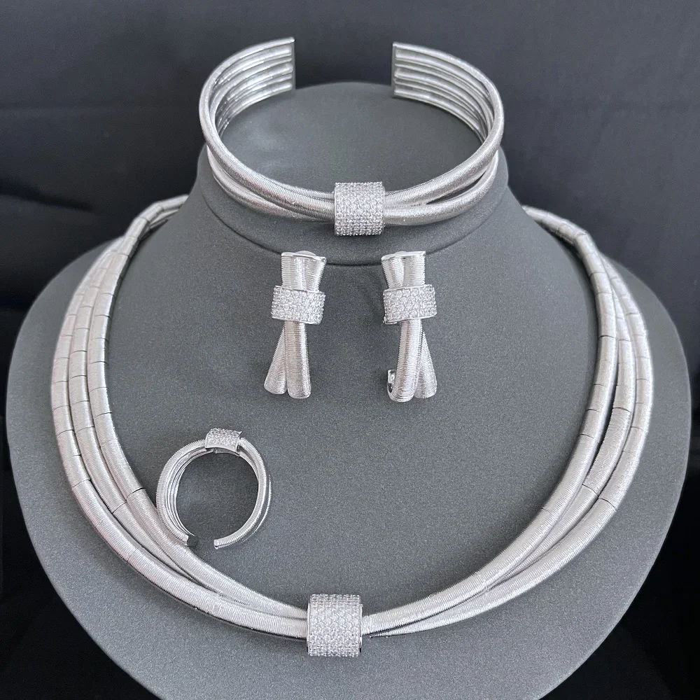 

Soramoore Trendy Luxury Valuable Peony Big Flowers Jewelry Set Necklace Bangle Earrings Ring For Women Bridal Wedding Jewelry