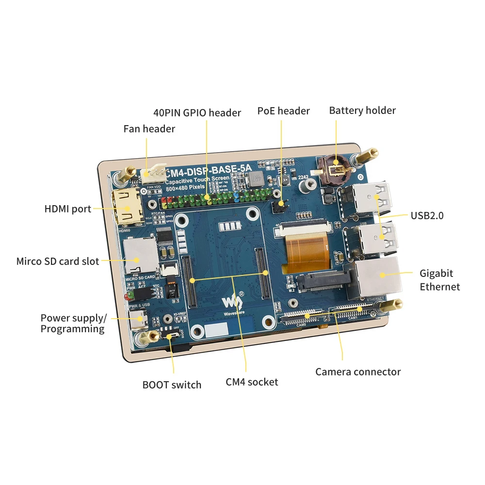 CM4 5inch Touch Screen for RPI Raspberry Pi Compute Module 4 Lite eMMC Display USB Ethernet HUB Base Carrier Expansion Board