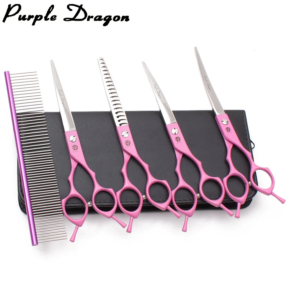 Hundepflegeschere Japan Edelstahl 6,5" 7" Haustier Friseurschere Hund gebogene Schere Effilierschere Farbkamm Z3009