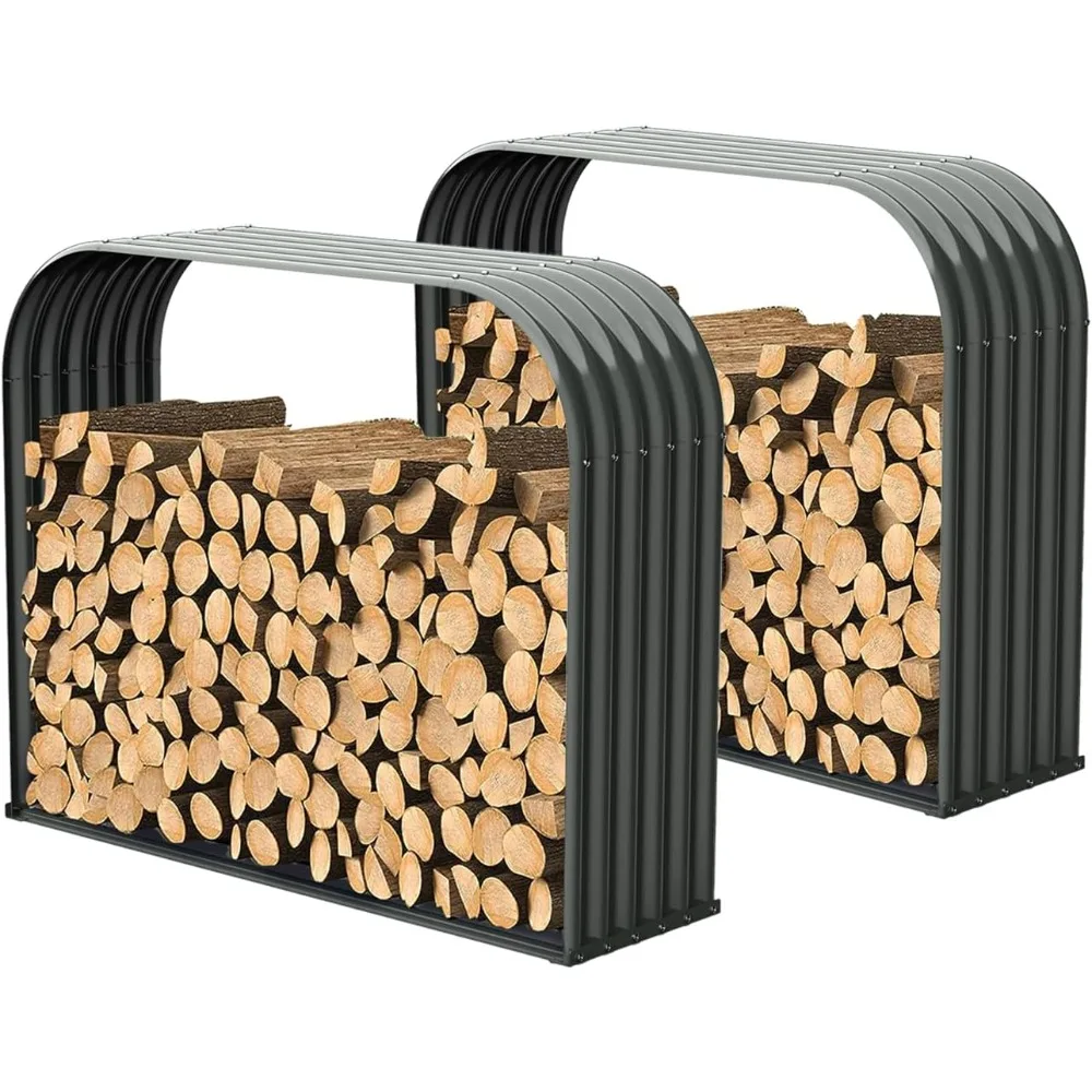 

A ANLEOLIFE 2-Set Galvanized Steel Firewood Storage Shed Outdoor Corrugated Metal Log Rack, Heavy Duty Log holder Lumber Storage