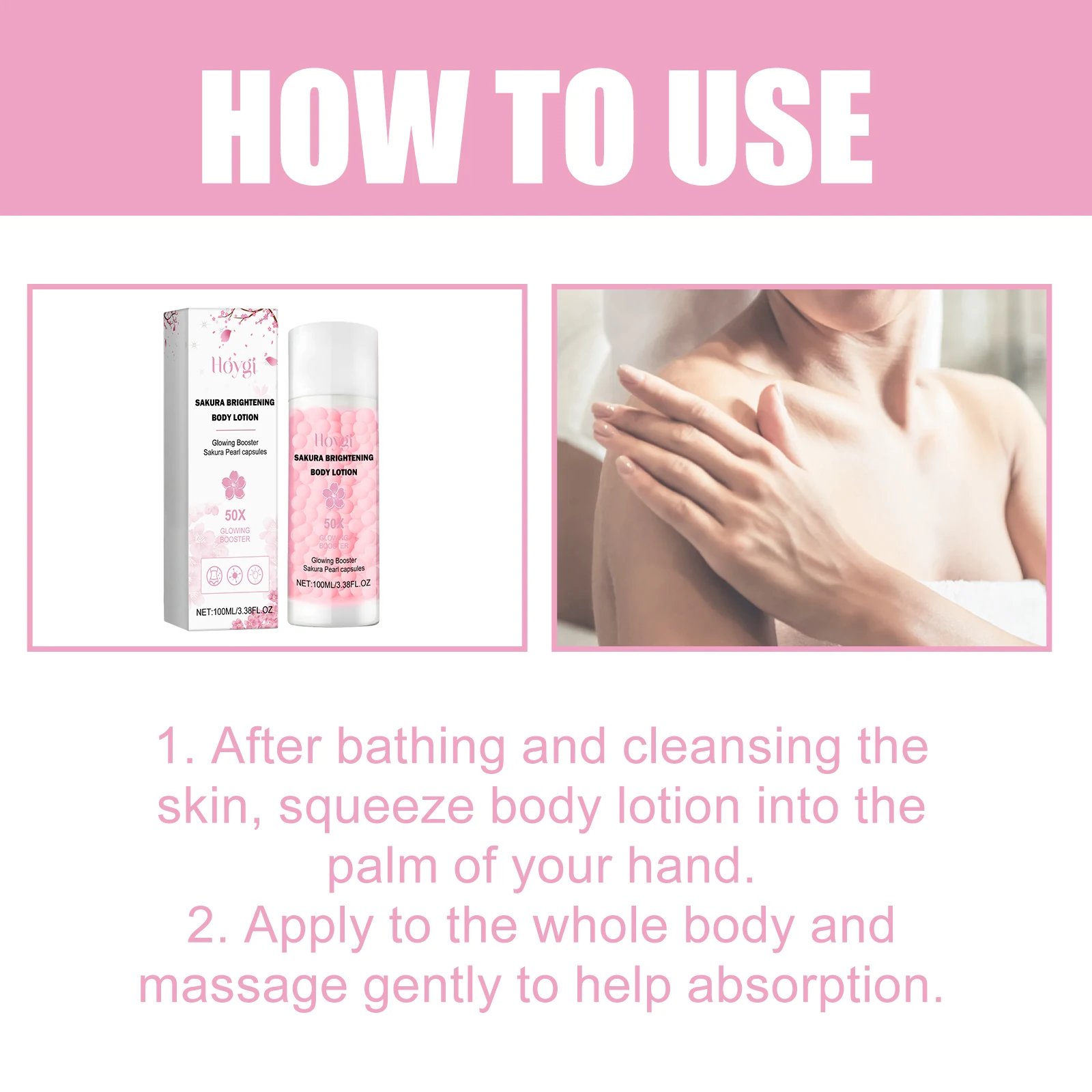 Hoygi Sakura Lotions éclaircissantes pour le corps améliorent l'obscurité Hydratant en profondeur Lotion blanchissante pour l'acné du dos clair 3 pièces