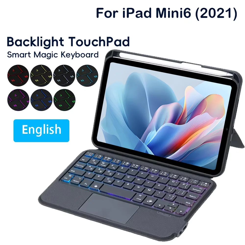 

Split Keyboard Case for Apple iPad Mini 6 th 2021 Smart Track Pad RGB Backlit Magnetic Typing Keyboard Leather Folio Touch Cover