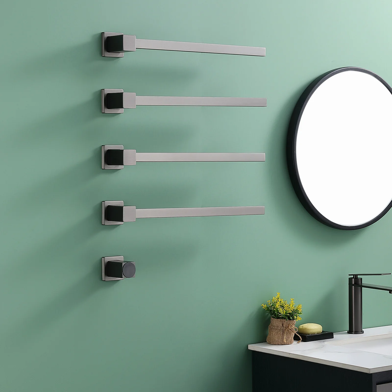 Household Gun Gray Square Electric Towel Rack Bathroom Storage Toilet Perforated Towel Rack Constant Temperature Drying