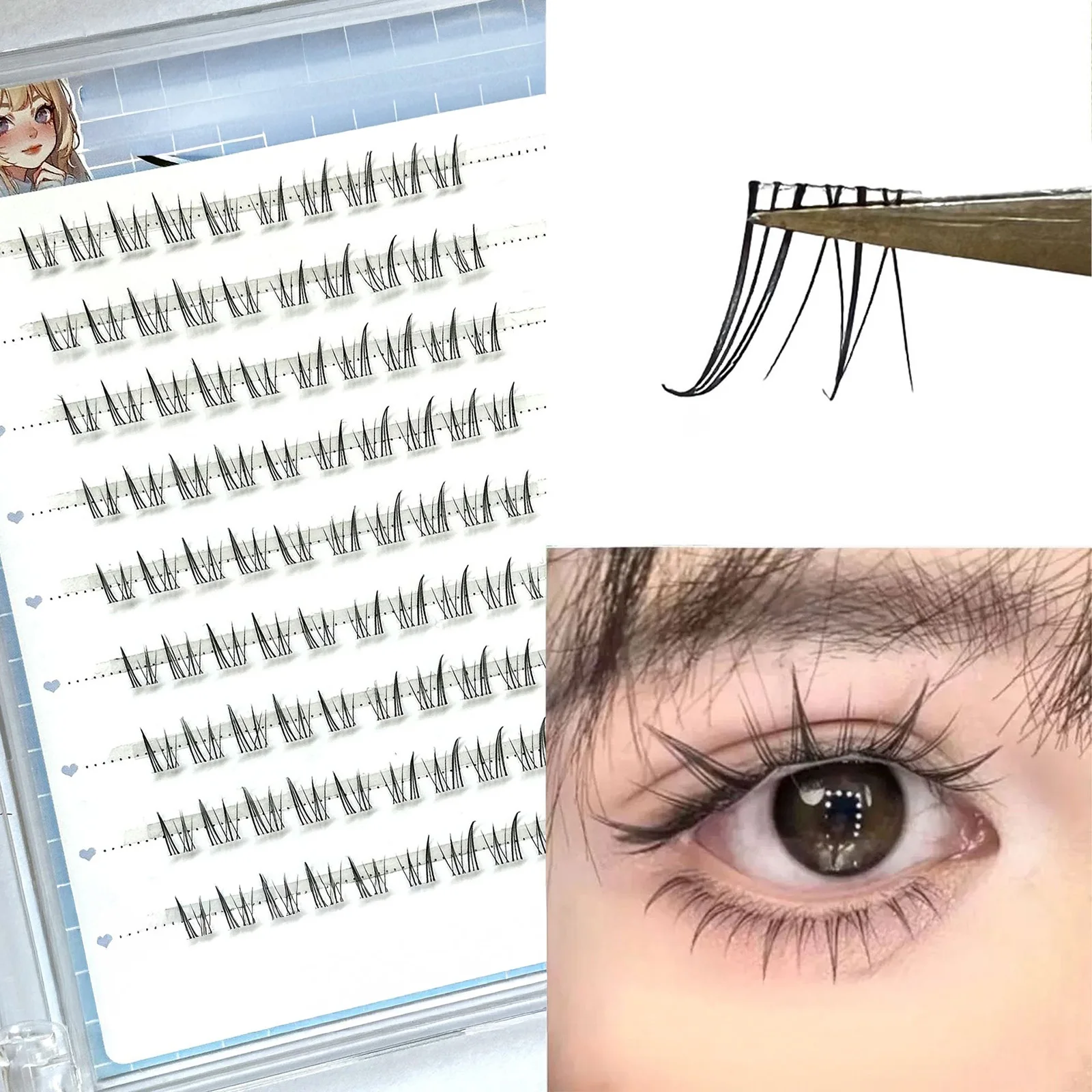 Bunny Lower False Eyelashes Transparent Band Natürliche Einzelwimpern-Cluster für perfektes Augen-Make-up 4-6mm gemischte Krümmung