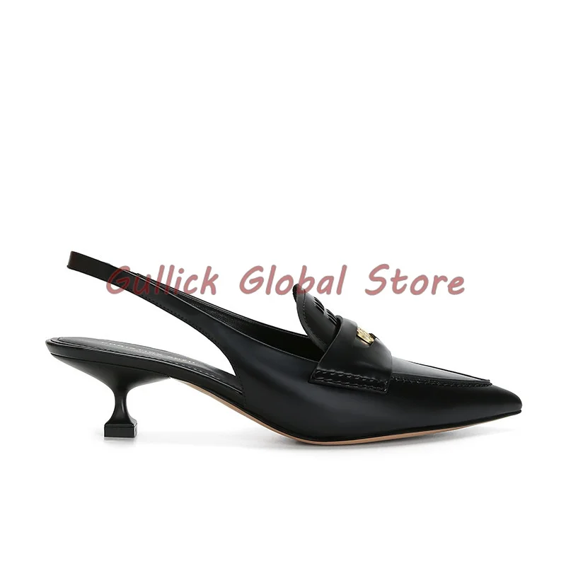 2024 New Arrival Elegant Women Shoes Pointed Toe Genuine Leather Wrapped Toe Elastic Band Sandals Kitten Heel Spring Dress Party