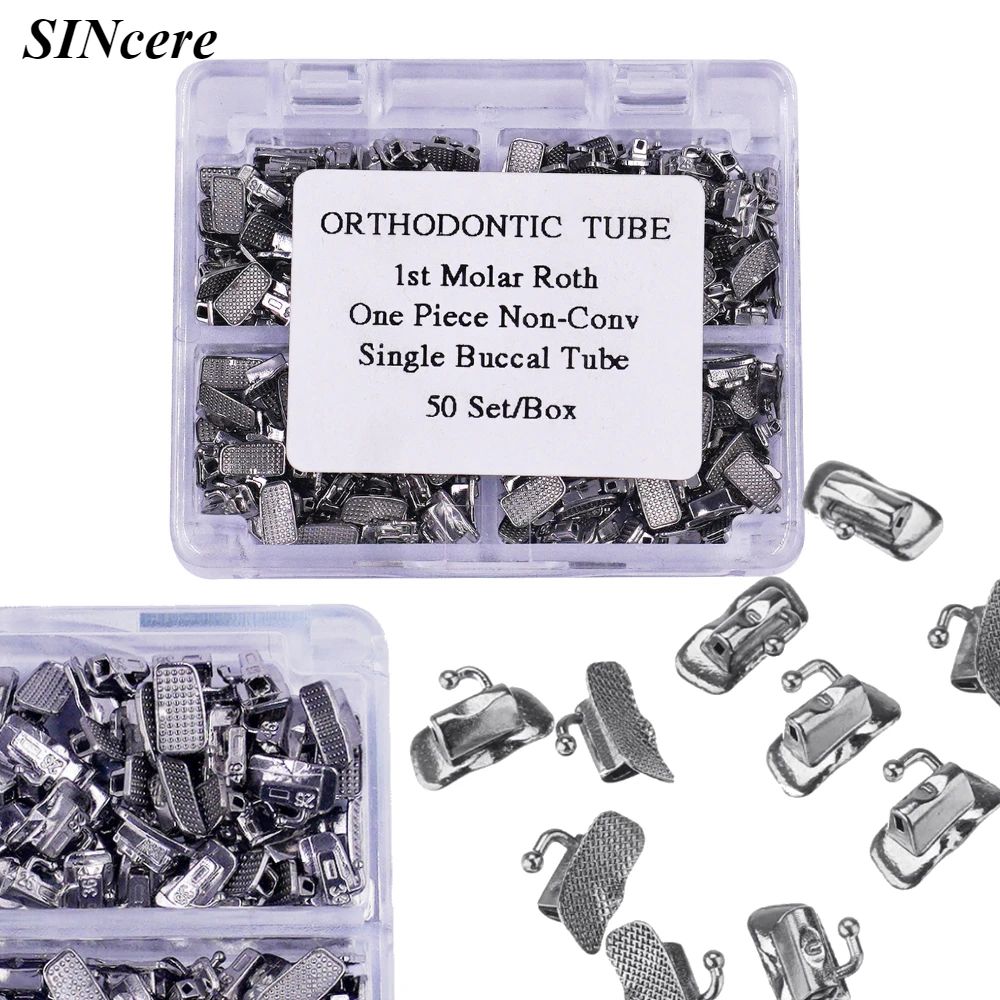 50 Sets/200pc Dental Roth MBT 0.022 Buccal Orthodontics Tubes Bondable Buccal Tubes Non-Convertible Mesh Base Single