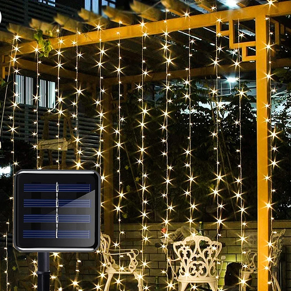 Solar LED Curtain String Lights Copper Wire Outdoor Lamp Solar Fairy Lights Garland For Garden Party Patio Terrace Camping Decor